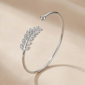 Leaf Motif Open Bangle Bracelet