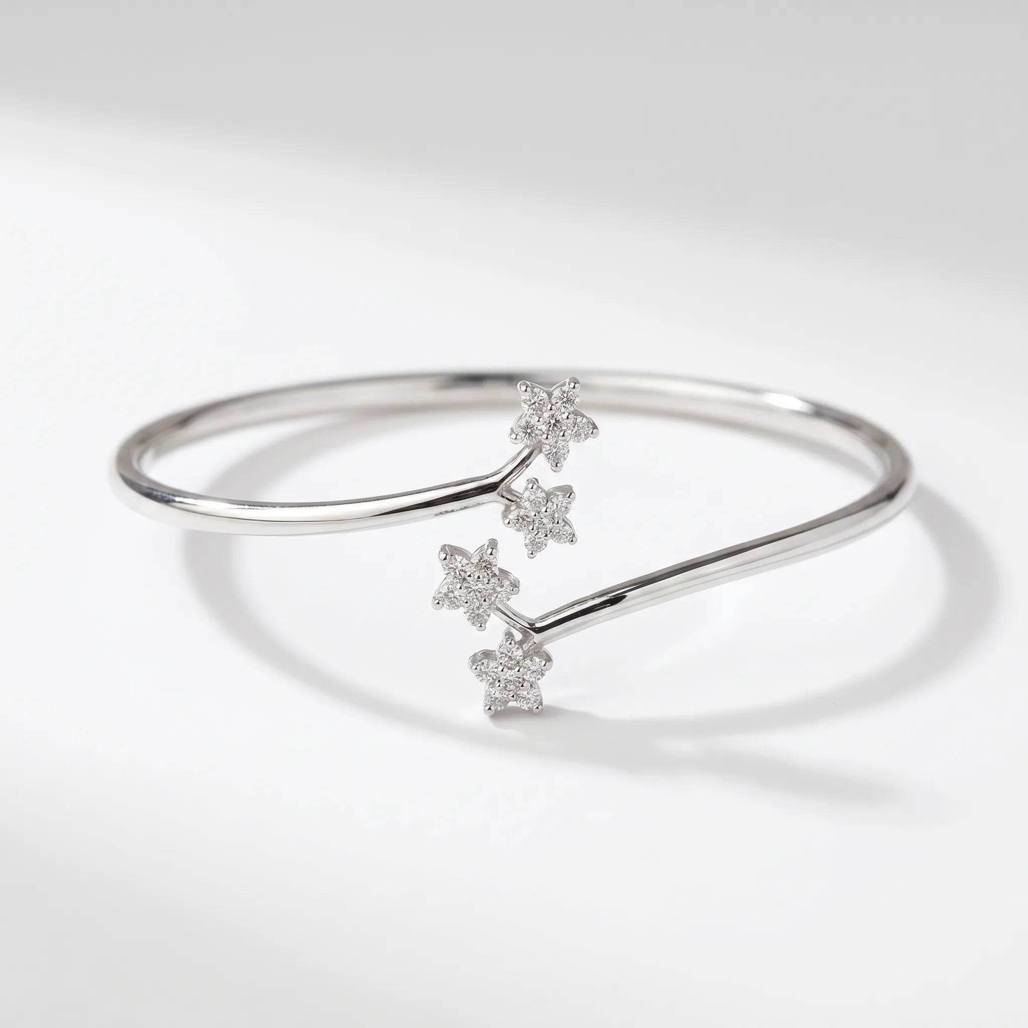 Floral Star Open Bangle Bracelet in 925 Sterling Silver & Lab Grown Diamonds