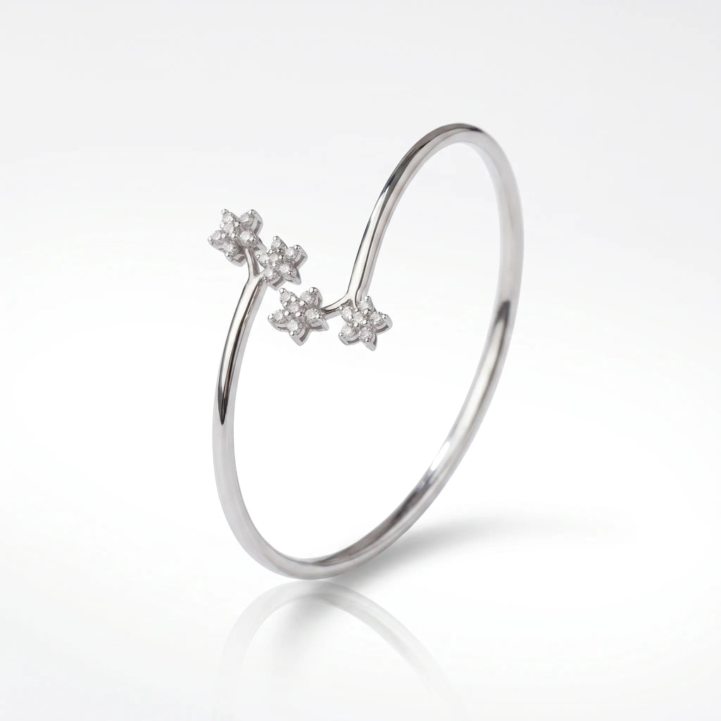 Floral Star Open Bangle Bracelet in 925 Sterling Silver & Lab Grown Diamonds
