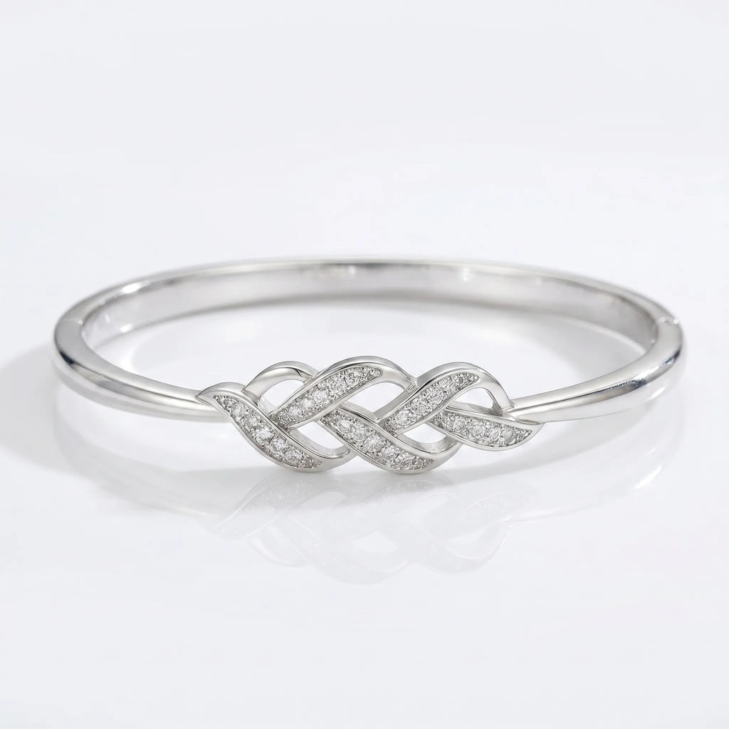 Intertwined Leaf Knot Open Bangle Bracelet