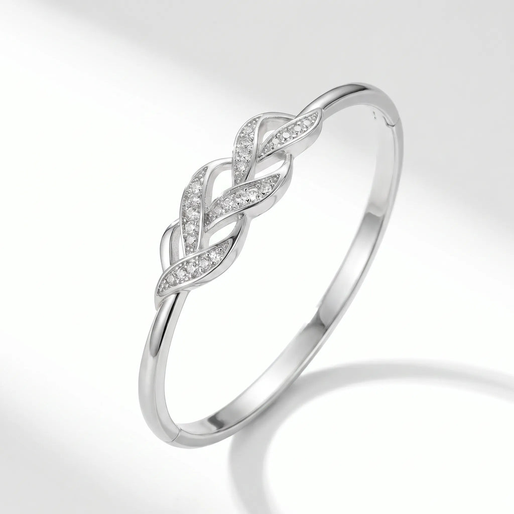 Intertwined Leaf Knot Open Bangle Bracelet