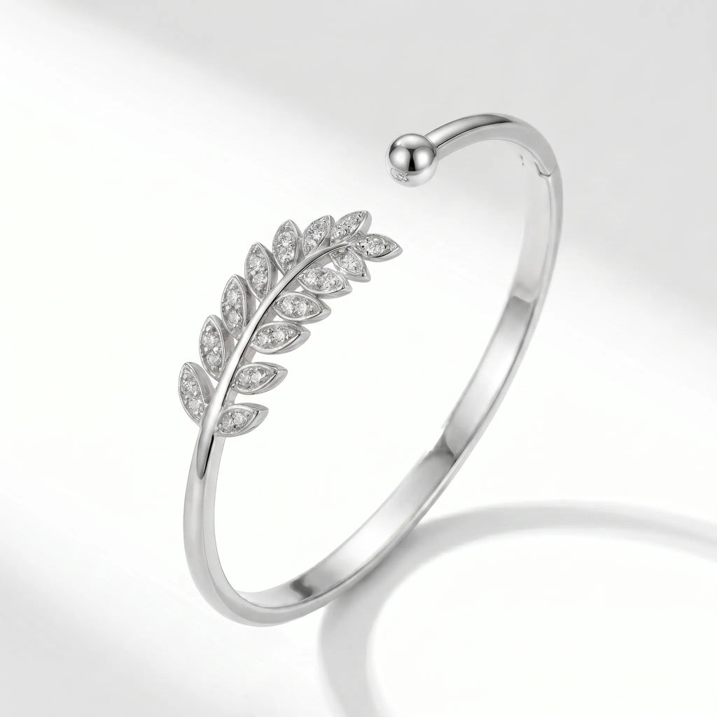 Leaf Motif Open Bangle Bracelet