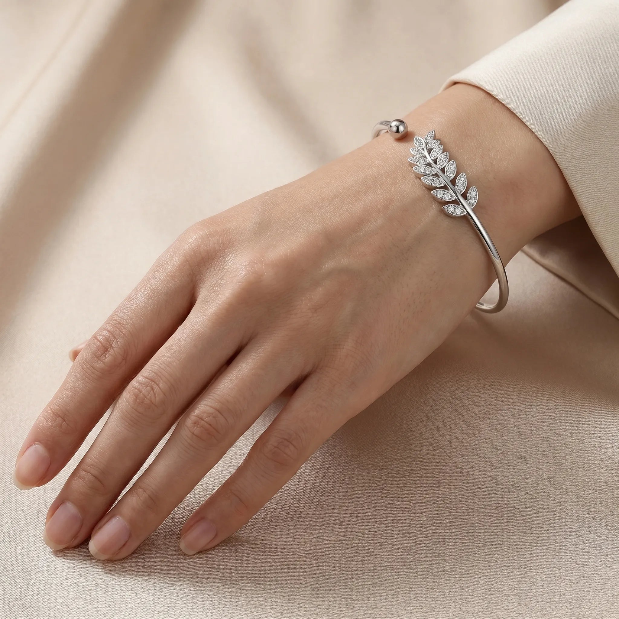 Leaf Motif Open Bangle Bracelet