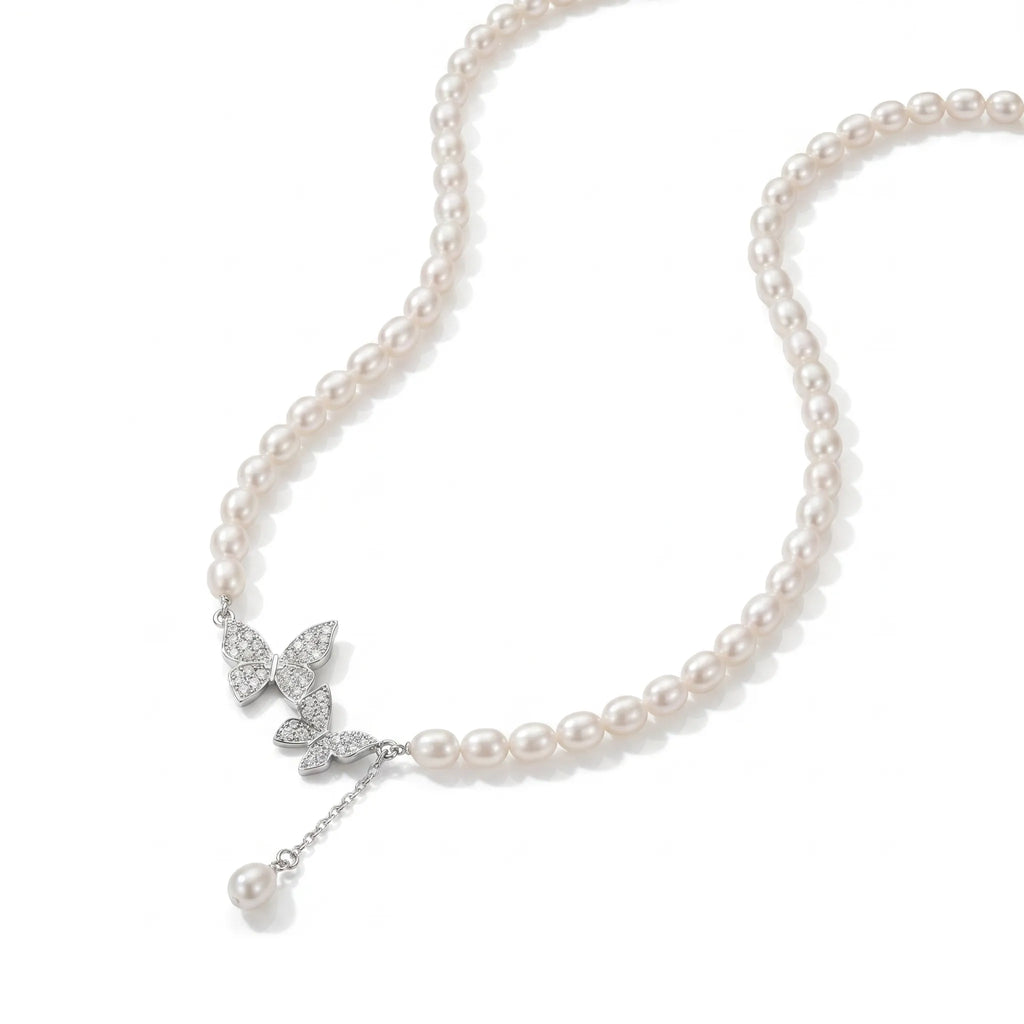 Butterfly Pearl Drop Necklace