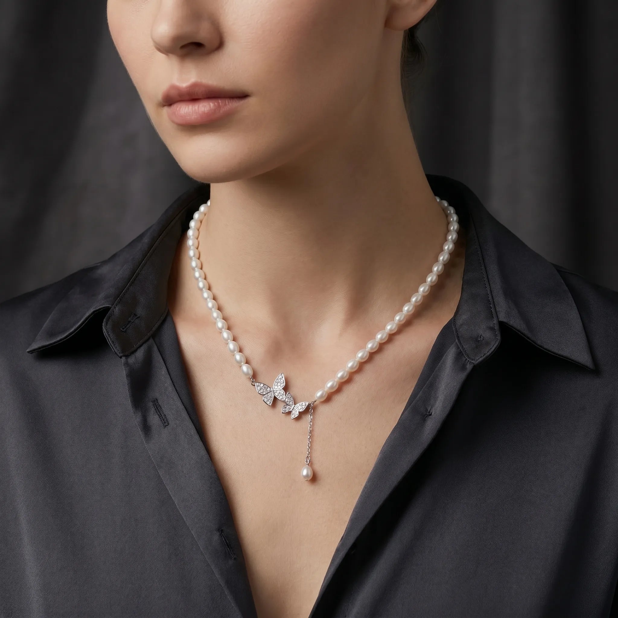 Butterfly Pearl Drop Necklace