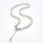 Coquette Diamond Bow Pearl Lariat