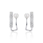 Pearl & Pavé Curve Silver Earrings