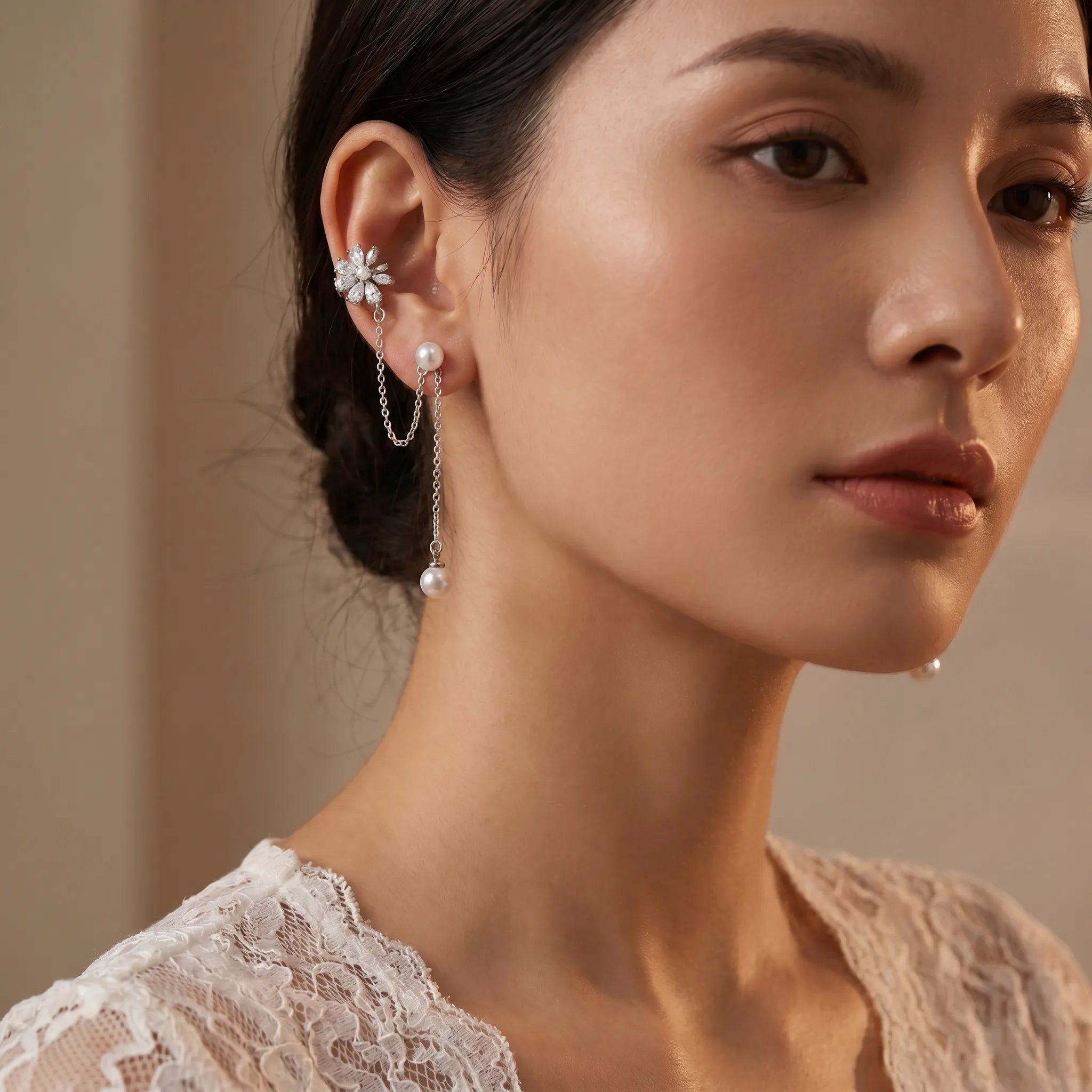 Bloom Pearl Chain Drop Earrings